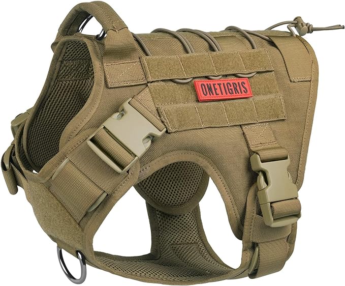 OneTigris Tactical Dog Harness - Fire Watcher Comfortable Patrol Vest (Coyote Brown, Large)