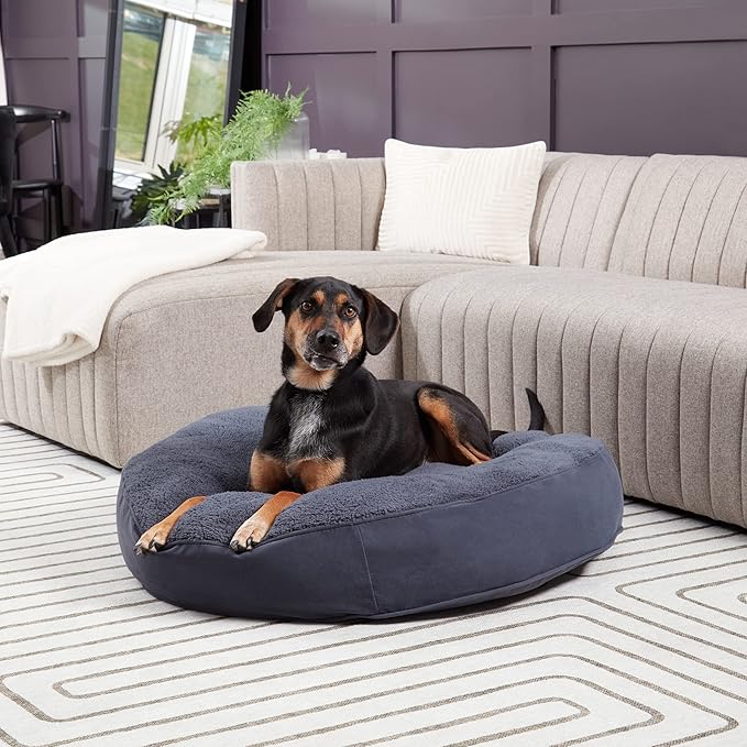 Happy Hounds Scout Deluxe Round Pillow Style Sherpa Dog Bed (36 x 36 in.), 36.0" L 36.0" W 6.0" Th