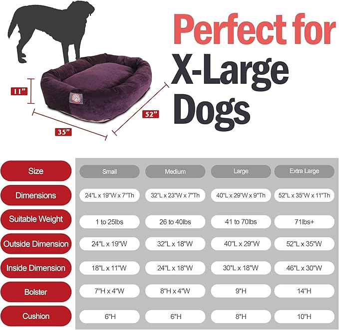 Majestic Pet 52 Inch Micro Velvet Calming Dog Bed Washable – Cozy Soft Round Dog Bed with Spine for Head Support 52x35x11 (inch)