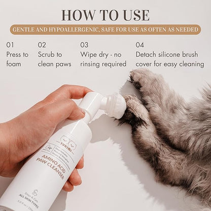 YUKIMI Premium Amino Acid Paw Cleanser with Silicone Bristle Brush for Dogs & Cats 5.0 Fl