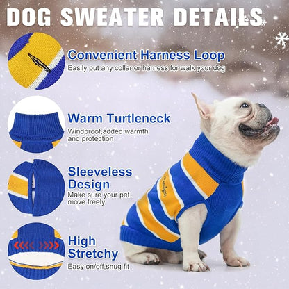 BEAUTYZOO Small Dog Sweater- Striped Pet Sweaters for Spring Summer Dog Clothes, Turtleneck Pullover Knitwear for Small Medium Large Dogs, Warm Coat Easter Outfit for Chihuahua Puppy Cat Boys Girls