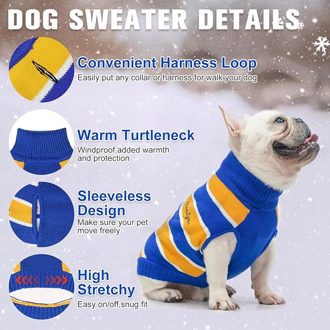 BEAUTYZOO Small Dog Sweater- Striped Pet Sweaters for Spring Summer Dog Clothes, Turtleneck Pullover Knitwear for Small Medium Large Dogs, Warm Coat Easter Outfit for Chihuahua Puppy Cat Boys Girls