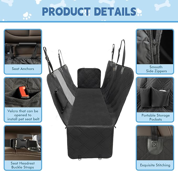 Dog Car Seat Cover 54" x 58" Dog 600D Oxford