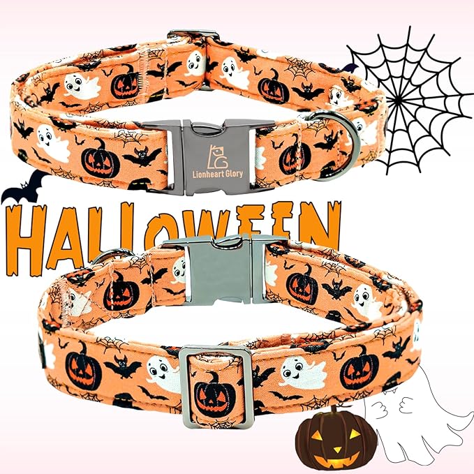 Lionheart glory Halloween Dog Collars, Bowtie Dog Collar Heavy Duty Adjustable Fall Holiday Dog Collar for Medium Collar Dog Bow Female or Male Dog Collar Pet Collar Gift