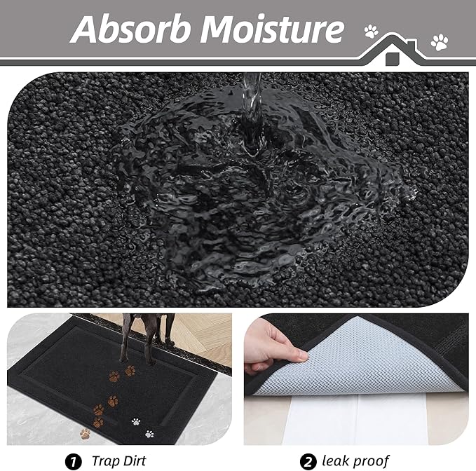 BEQHAUSE Dog Door Mat for Muddy Paws Dirt Trapper Absorbent Entryway Rug Non-Slip Washable Dog Mat Low-Profile Indoor Door Mats Soft Welcome Mat for Muddy Wet Shoes and Paws 32"x48"