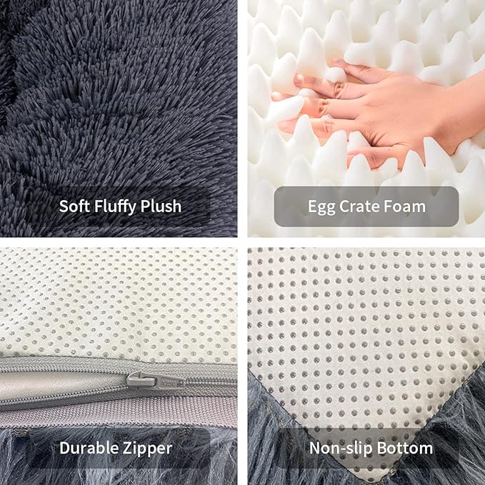 Large Dog Bed Cat Bed Fluffy Plush Dog Crate Beds for Large Dogs Anti-Slip Pet Bed Dog Crate Pad Sleeping Mat Machine Washable (Large