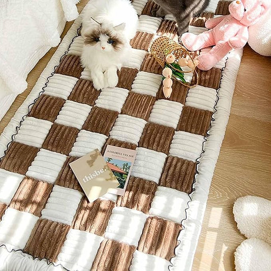 Funny Fuzzy Couch Cover, Funnyfuzzy Cream-Coloured Large Plaid Square Pet Mat Bed Couch Cover, Waterproof Blanket Dog Couch Cover, Pet Couch Protector,Non Slip Sofa Cover for Dogs,Cats