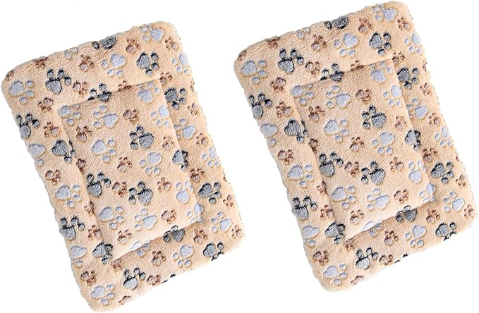 2 Pcs Pet Bed Mats. Ultra Soft Pet (Dog/Cat) Bed with Cute Prints. Reversible Faux Lambswool Kennel Pad for Medium Small Dogs and Cats. Machine Washable Pet Bed.