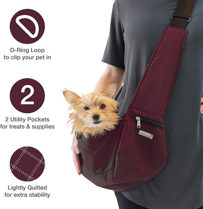 Cloak & Dawggie Dog Sling Carrier Tiny XXS Extra Extra Small Dogs, Puppy Toy Teacup Wearable Adjustable Pet Cross Body Shoulder Bag Waterproof Nylon Travel My Canine Kids (8722) (4-8 lbs, Burgundy)