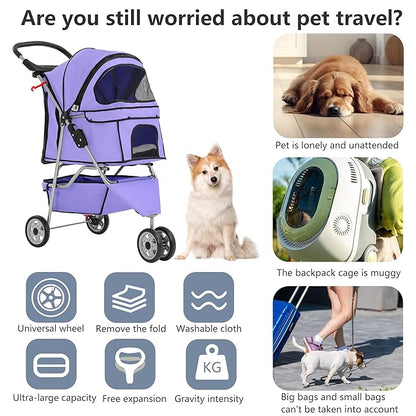 FDW Pet Stroller Foldable Dog Stroller 3-Wheel Durable Cat Jogger Stroller for Small and Medium Dogs Cats with Washable Liner Storage Basket Cup Holder