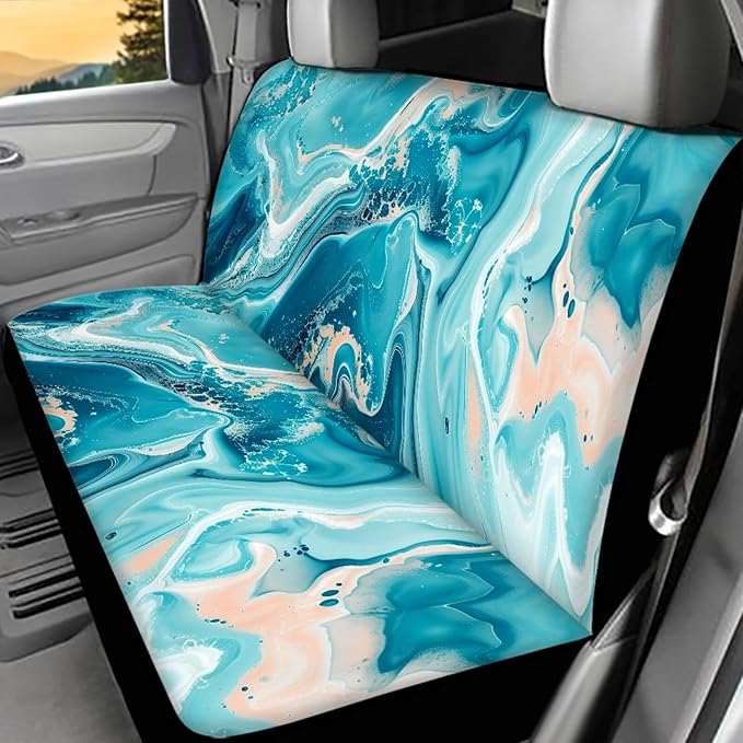 AFPANQZ Blue Marble Car Seat Cover for Rear Bench Seats Polyester Fabric Protects Against Dirt Pet Fur Dog Hair