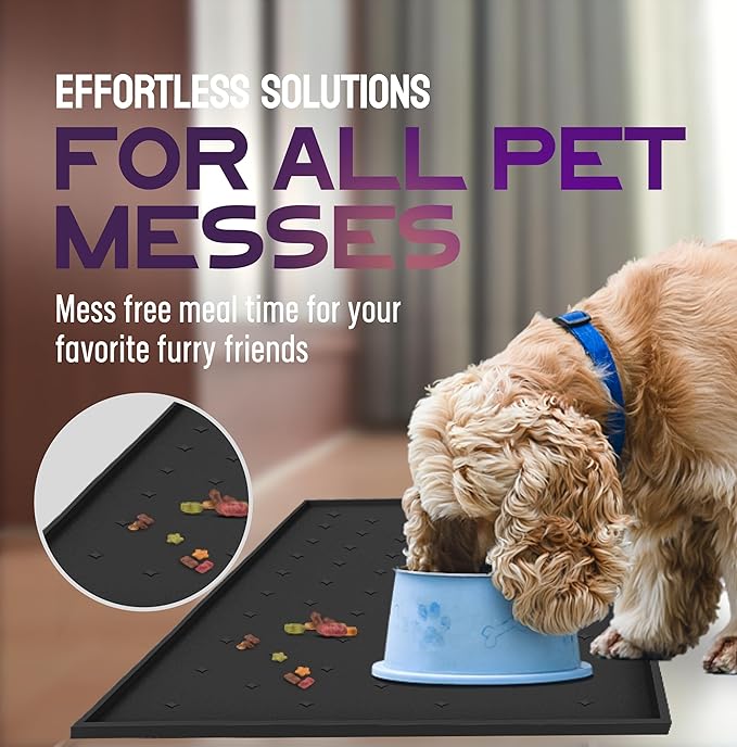 Dog Food Mat - 28x18” Large Cat Food Mat, Raised Edges Dog Mat for Food and Water Prevent Spill, Waterproof Silicone Pet Food Mat for Floors, Easy Clean Dog Bowl Mats for Food and Water