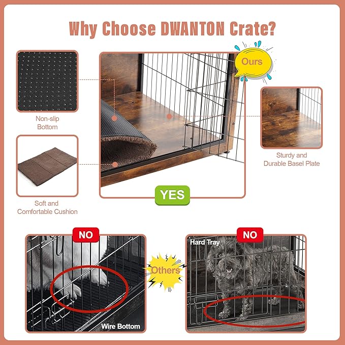 DWANTON Dog Crate Furniture with Cushion 32.5" L,