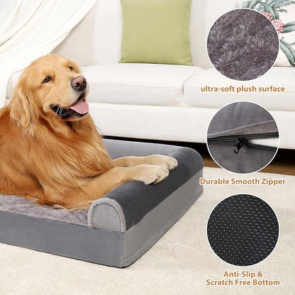 Orthopedic Dog Bed Washable Large Dog Bed Waterproof Dog Bed XL Dog Couch Egg Foam Dog Crate Bed with Removable Bolsters & Nonslip Bottom 44" x 32" x 7", Grey