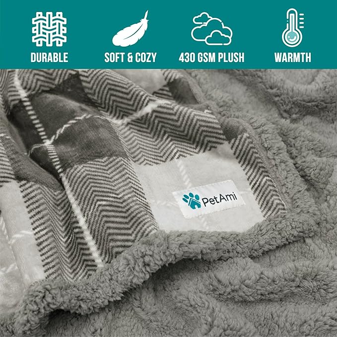 PetAmi WATERPROOF Dog Blanket For Medium Large Dog 60x40 Plaid