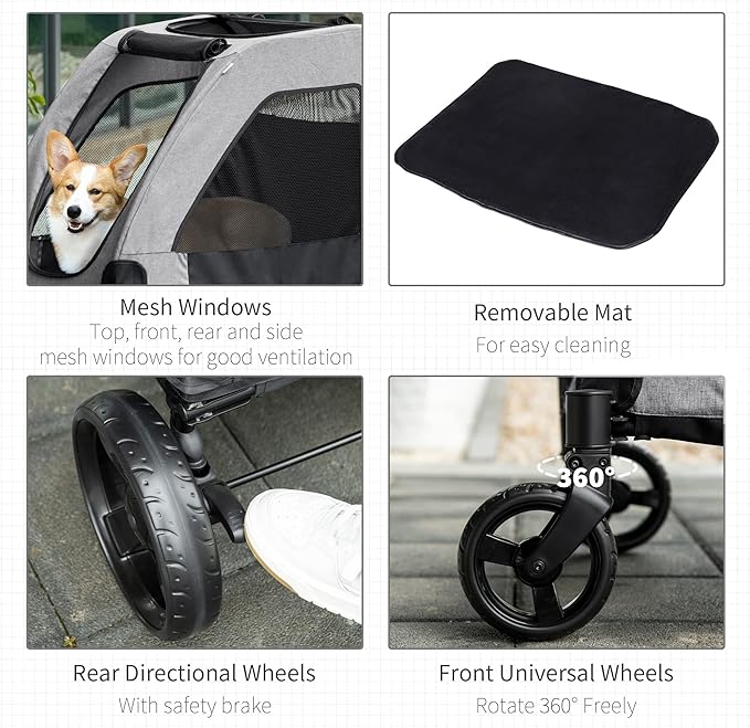 NicBex Dog Stroller Modern Pet Stroller Universal Wheel with Storage Basket Pet Stroller for Medium Dogs Classic Ventilated Foldable Oxford Fabric for Medium Size Dogs