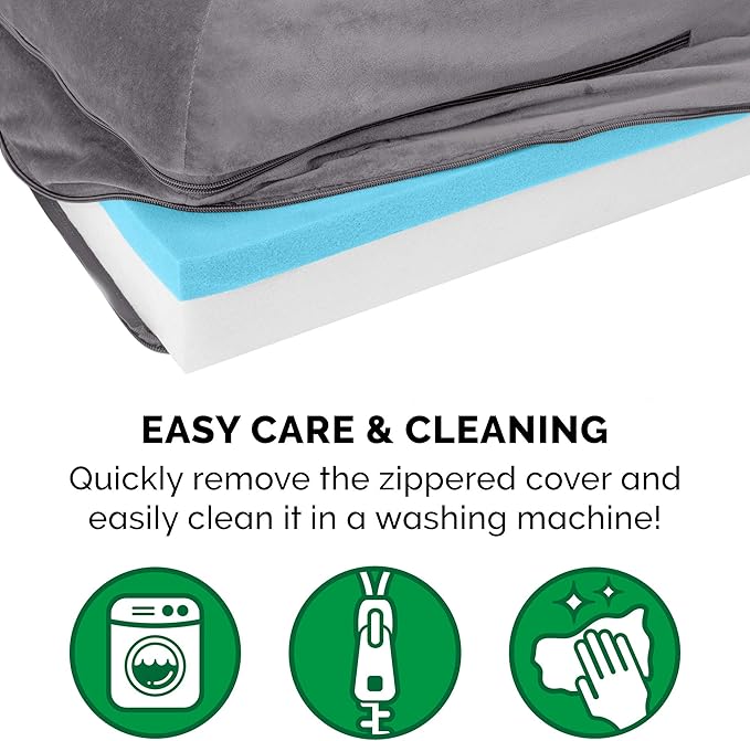 Furhaven Cooling Gel Dog Bed for Medium/Small Dogs w/ Removable Bolsters & Washable Cover 35 lbs