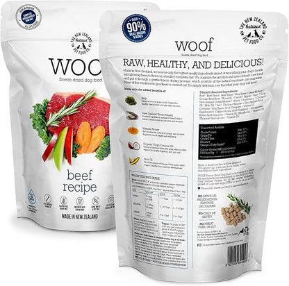 WOOF Freeze Dried Dog Food - Beef Recipe, High Protein, Use as a Complete Diet, Dog Food Topper, Mixer, or as Dog Treats, All Life Stages, 9.9 oz