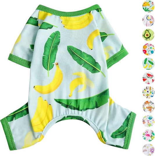 Dog Pajamas, Banana Graphics, X-Small, 1.5-3.3lb, Polycotton, for Small Dogs & Cats