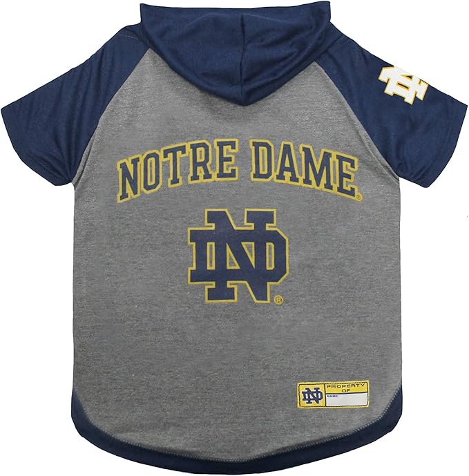 NCAA Notre Dame Fighting Irish Hoodie for Dogs & Cats, X-Small Collegiate Licensed Dog Hoody Tee Shirt. Sports Hoody T-Shirt for Pets. College Sporty Dog Hoodie Shirt.