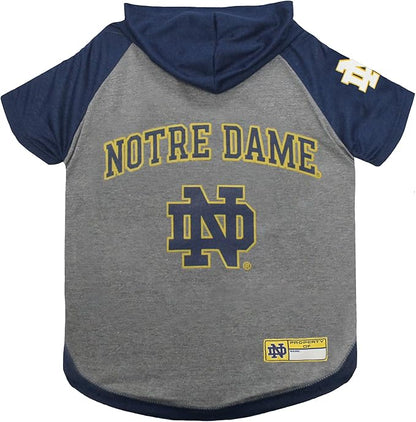 NCAA Notre Dame Fighting Irish Hoodie for Dogs & Cats, X-Small Collegiate Licensed Dog Hoody Tee Shirt. Sports Hoody T-Shirt for Pets. College Sporty Dog Hoodie Shirt.