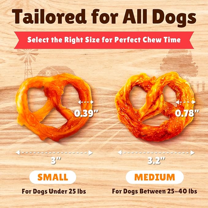 Gootoe Turkey Tendon Dog Treats – 100% USA-Sourced, Natural Snack, Premium Training Chews, Hypoallergenic, Reseal Value Bags, Size for Small Dogs, Pretzel (Small) 6 Unit/Pack