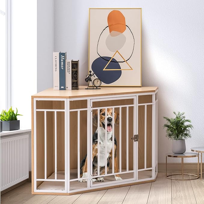 MEWOO Corner Dog Crate Furniture with Cushion