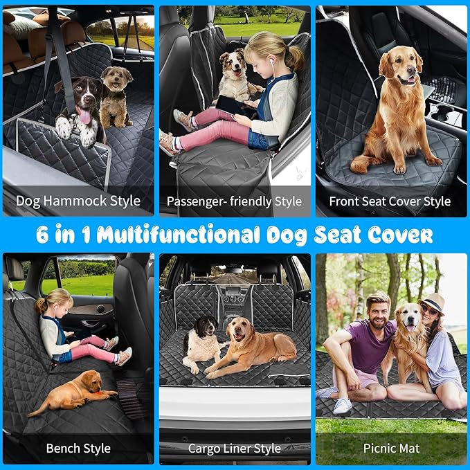 URPOWER 6-in-1 Dog Car Seat Cover for Back Seat 40/60 Split