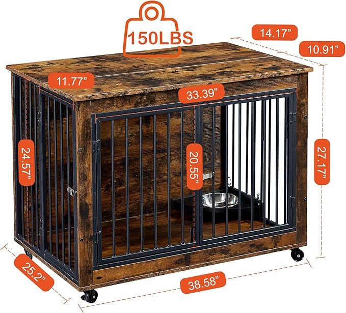 RITSU Indoor Wooden Dog Crate Furniture Side Table 38.58 x 25.2 x 27.17 Inch