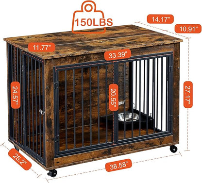 RITSU Indoor Wooden Dog Crate Furniture Side Table 38.58 x 25.2 x 27.17 Inch