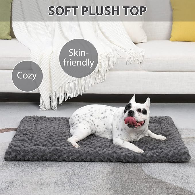 Washable Dog Bed Mat Reversible Dog Crate Pad Soft Fluffy Pet Kennel Beds Dog Sleeping Mattress for Large Jumbo Medium Small Dogs 35 x 22 Inch,