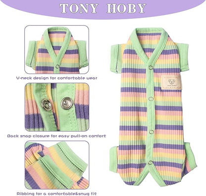 TONY HOBY Dog Pajamas, Dog 4 Legged Pajamas Jumpsuit with Rainbow Stripe, Female Dog Pajamas Pet Clothes for Small Medium Size Dog (Green&Yellow, Girl, XL)