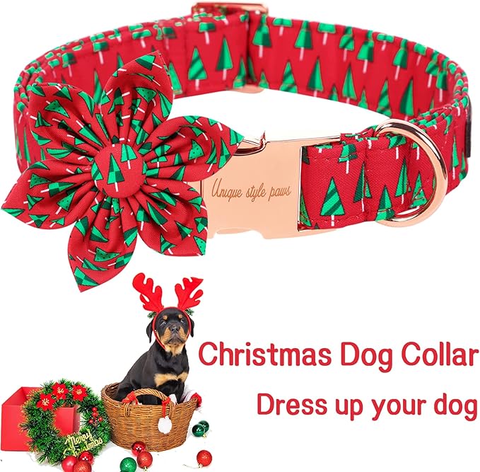 Unique style paws Christmas Dog Collar with Flower