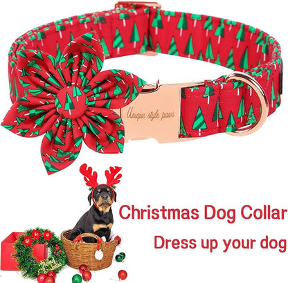 Unique style paws Christmas Dog Collar with Flower