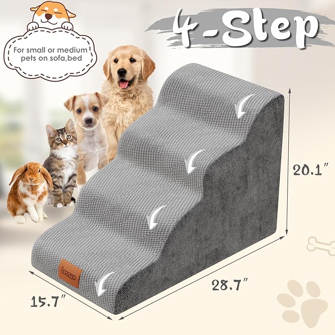 Dog Stairs for Bed 4 Step, 30D Foam 20.1" H