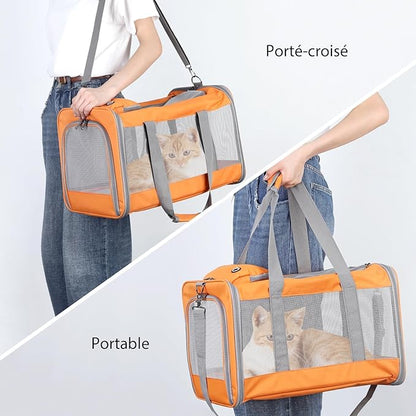 Cat Carrier Dog Carrier Airline Approved Pet Carrier Pet Travel Bag with Breathable Honeycomb Board Soft Cat Travel Carrier Removable Support Board for Car Trips,Air Travel,Vet Visits Orange