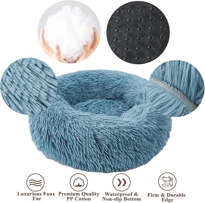 Aurako Cat Bed Dog Bed Round Cushion Pet 20" Cyan