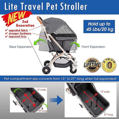 Pet Rover Lite Premium Light-Weight Dog/Cat/Pet Stroller Travel 2nd-Gen.)