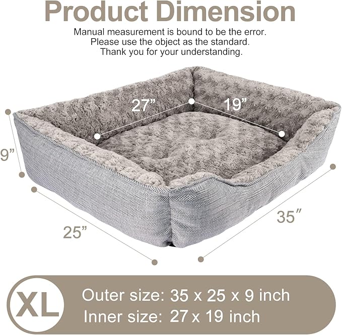 FURTIME Dog Bed for Large Medium Small Dogs Soft Washable Pet Bed Orthopedic Dog Sofa Bed Breathable Rectangle Sleeping Bed Anti-Slip Bottom(35''