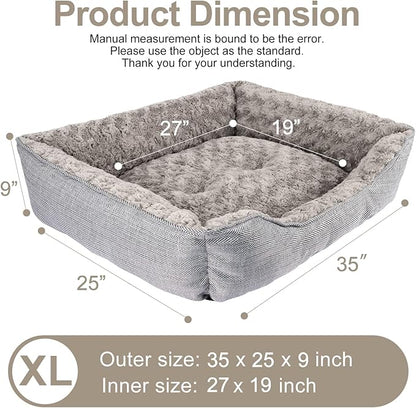 FURTIME Dog Bed for Large Medium Small Dogs Soft Washable Pet Bed Orthopedic Dog Sofa Bed Breathable Rectangle Sleeping Bed Anti-Slip Bottom(35''