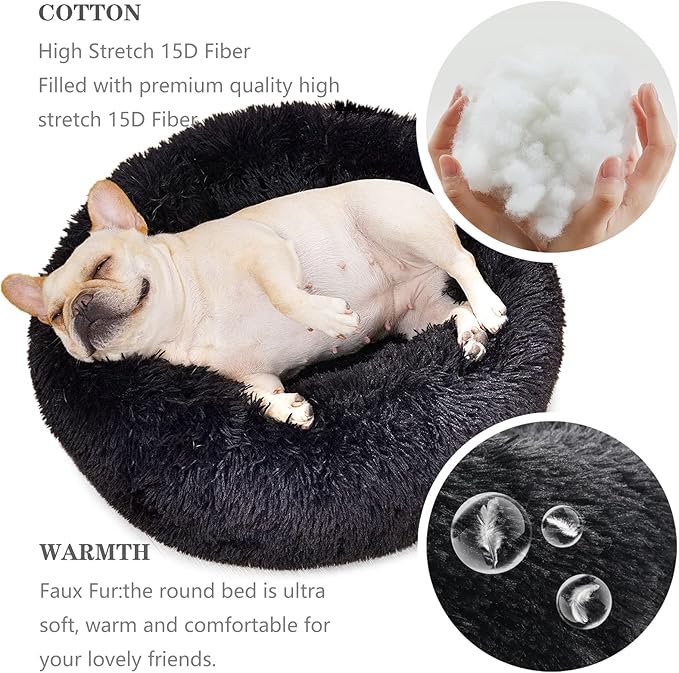 Black Dog Bed for Small Dogs Washble Calming 23 Inch