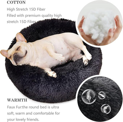 Black Dog Bed for Small Dogs Washble Calming 23 Inch