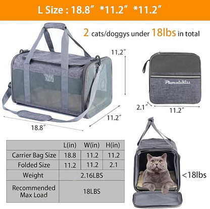 Cat Carrier for 2 Cats - Soft Medium Pet Carrier Bag -Large Dog Carrier for Small Dogs Collapsible Portable, Top Loading Cat Transport Carrier, Dog Flight Carrier Airline Approved