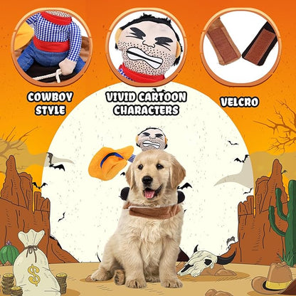 Funny Cowboy Rider Dog Costume - Humorous Pet Outfit with Doll Rider for Small to Large Sized Dogs, Horse Riding Designed Halloween Costumes Party Supplies Cosplay Apparel Accessories (Medium)