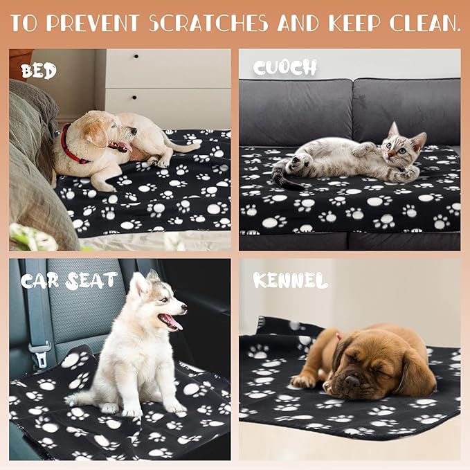 Dog Blanket Puppy Blanket Black Cat Blanket 6 Pack 24" x 28" Fleece Pet Blankets Bed Cover Paw Print Warm Blanket for Small Dogs and Cats Animals