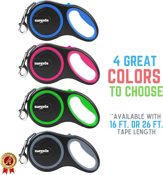 Emperor Pets 16 Feet Retractable Dog Leash Large Dogs 110lb, Large 26 ft, -PK16