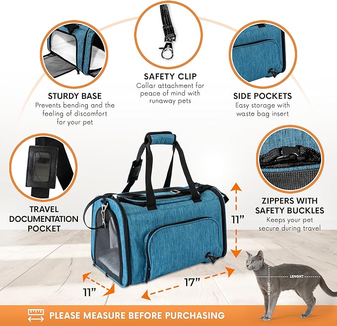 DCSP Pets Pet Carrier - Versatile Cat Carrier Converts to Backpack - Airline Approved Dog Bag Carrier with Mesh Widows - Suitable for Large Cats, Small Dogs - Soft Travel Carriers for Hiking, Walking