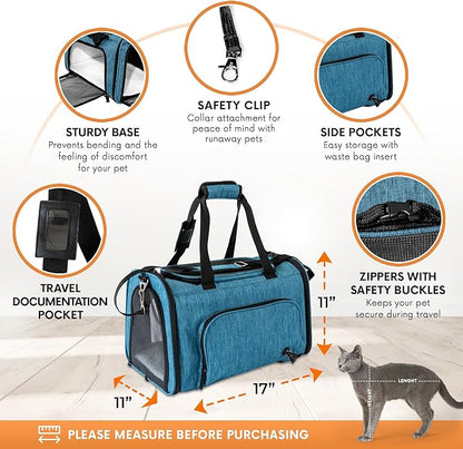 DCSP Pets Pet Carrier - Versatile Cat Carrier Converts to Backpack - Airline Approved Dog Bag Carrier with Mesh Widows - Suitable for Large Cats, Small Dogs - Soft Travel Carriers for Hiking, Walking