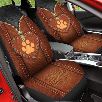 Brown Dog Paw Zip Loving Pattern Universal Car Interior Accessories Decoration 2 Pack
