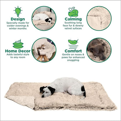 Furhaven Waterproof Throw Blanket for Dogs & Indoor Cats, Washable - Shaggy Plush Calming Long Faux Fur & Velvet Dog Blanket - Taupe, Medium